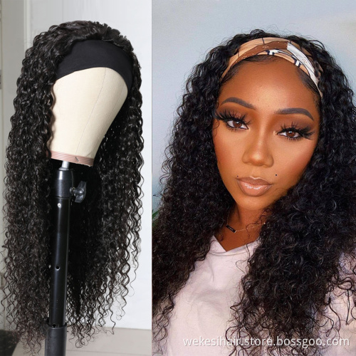 Wholesale Headband Kinky Ponytail Glueless Human Hair Wigs With Headband For Black Women Water Deep Wave Headband Wig Cap